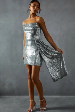 Sequin Outfits|Dresses^Nasty Gal SequinCorseted BandeauDraped Bodycon Mini Dress |