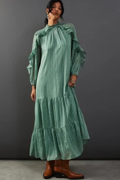 Stripes|Dresses^Nasty Gal Shadow Stripe Tie Back Neck Ruffle Tier Midi Dress |