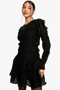 Dresses^Nasty Gal Sheered Long Sleeve Ruffle Mini Dress |
