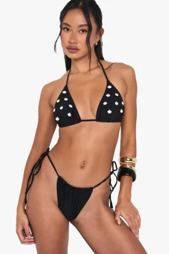 Bikinis|Swimwear^Nasty Gal Shell Trim Embellished Triangle Bikini Top & Tanga Tie Side Bottoms Bikini Set |