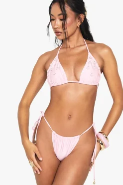 Bikinis|Swimwear^Nasty Gal Shell Trim Embellished Triangle Bikini Top & Tanga Tie Side Bikini Bottoms |