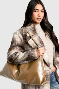 Bags|Leather^Nasty Gal Shiny Leather Slouchy Shoulder Bag |