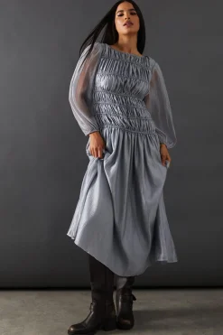 Dresses^Nasty Gal Shirred Chiffon Panel Bodice Midi Dress |