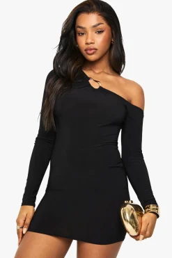 Dresses^Nasty Gal Slinky Asymmetric Gold Trim Detail Mini Dress |