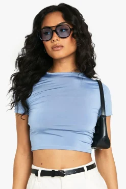 Crop Tops|Crop Tops^Nasty Gal Slinky Basic Short Sleeve Crop Top |