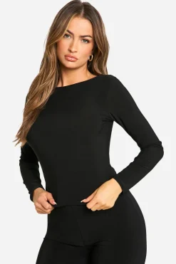 Tops^Nasty Gal Slinky Boat Neck Long Sleeve Top |