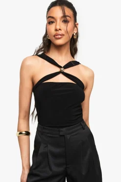 Bodysuits|Tops^Nasty Gal Slinky Cross Over Bodysuit With Trim Detail |