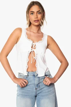 Tops^Nasty Gal Slinky Lace Trim Tie Front Milmaid Top |