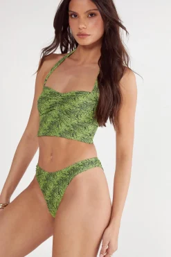 Animal Print^Nasty Gal Snake Halter Neck Ruched Longline Bikini Set |