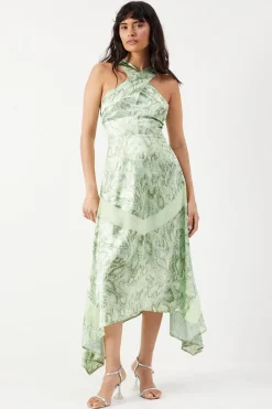 Animal Print|Dresses^Nasty Gal Snake Print Satin Cross Front Chiffon Insert Hanky Hem Midi Dress |