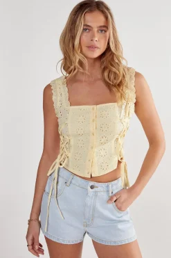 Tops^Nasty Gal Soft Corset Broderie Lace Up Side Top |