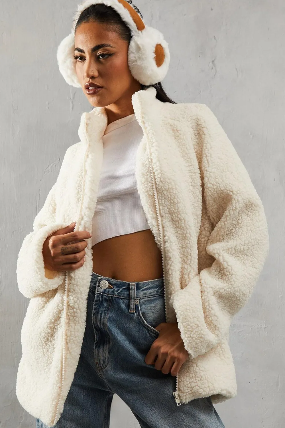 Coats^Nasty Gal Soft Teddy Borg Zip Through Jacket |