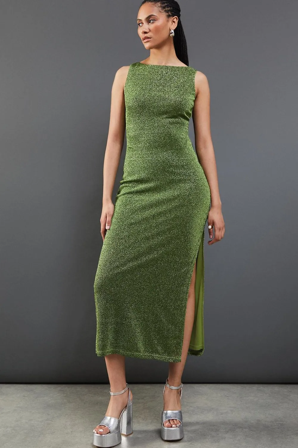 Dresses^Nasty Gal Sparkle Mesh Slash Neck Sleeveless Midi Dress |