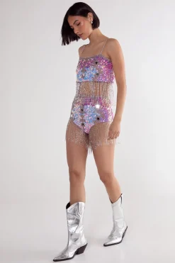 Sequin Outfits|Crop Tops^Nasty Gal Star Sequin Tassel Bralet |