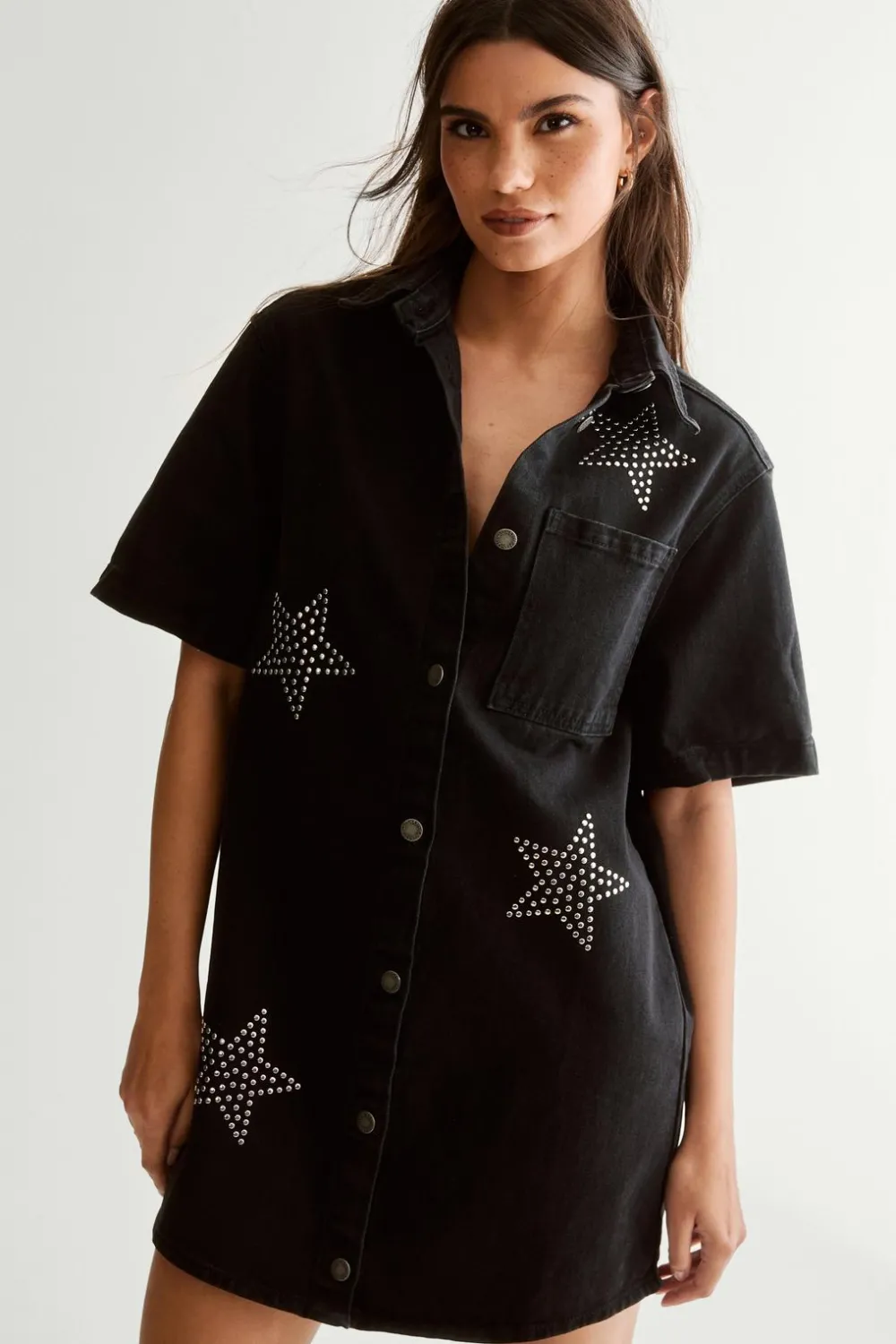 Denim|Denim^Nasty Gal Star Studded Denim Shirt Dress |