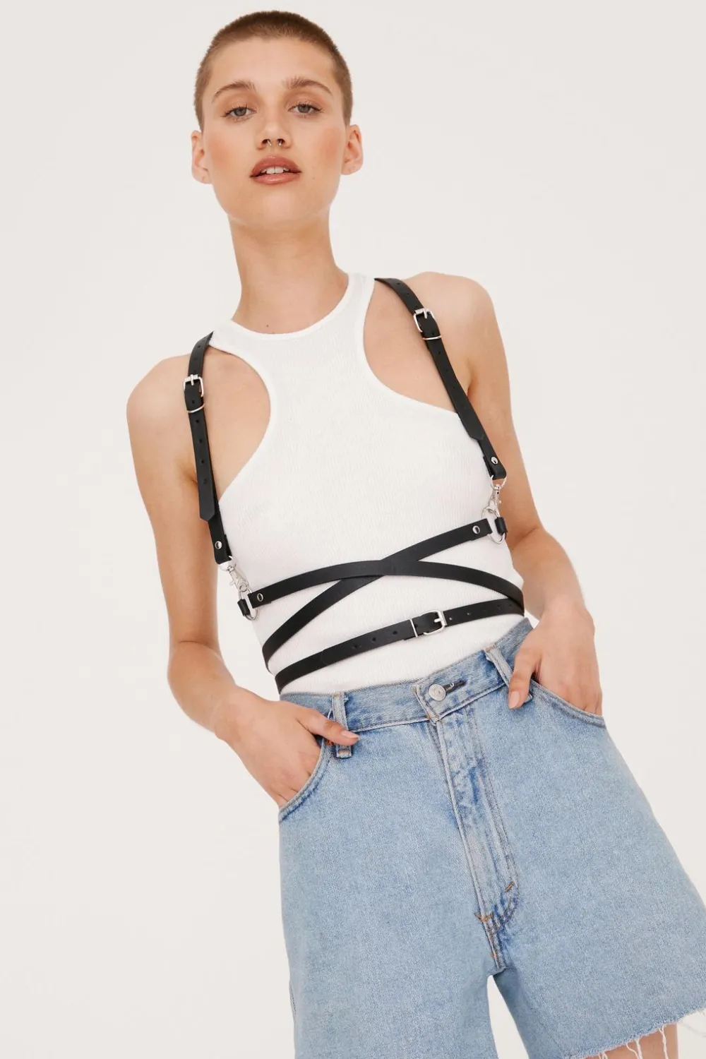 Leather^Nasty Gal Strappy O Ring Faux Leather Harness Belt |