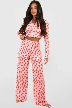 Sleepwear^Nasty Gal Strawberry Print Button Front Long Sleeve Top & Trousers Pyjama Set |