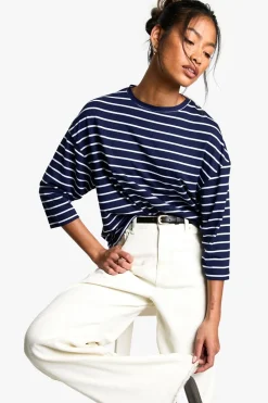 Stripes|Tops^Nasty Gal Stripe 3/4 Sleeve Crew Neck Top |