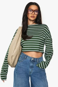 Stripes|Tops^Nasty Gal Stripe Long Sleeve Crop Top |