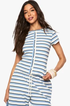 Stripes^Nasty Gal Stripe Rib Button Through Short Sleeve Top |