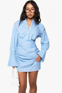Stripes^Nasty Gal Stripe Ruched Flare Cuff Shirt Dress |