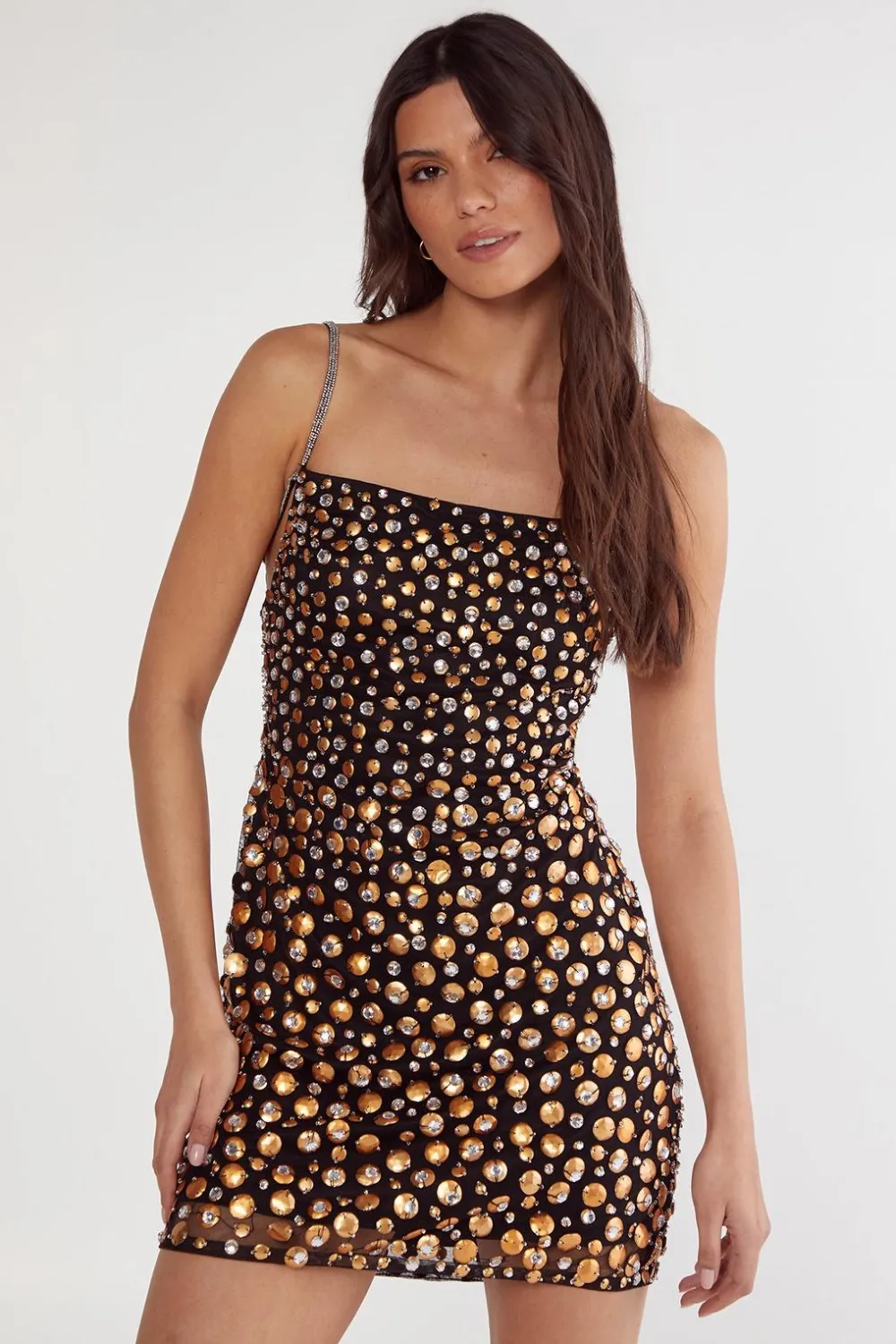 Sequin Outfits|Denim^Nasty Gal Stud Sequin Square Neck Strappy Mini Dress |
