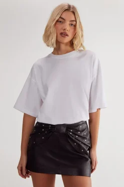 Leather|Skirts^Nasty Gal Studded Bow Detail Leather Mini Skirt |