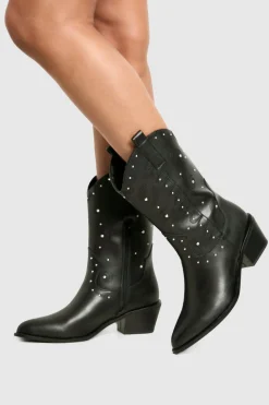 Cowgirl^Nasty Gal Studded Embossed Detail Heeled Western Boots |