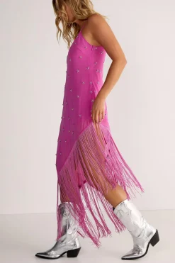 Fringing|Festival Outfits^Nasty Gal Studded Fringe Asymmetric Midi Dress |