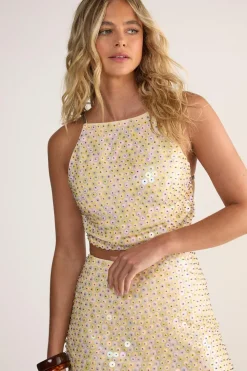 Sequin Outfits|Cami Tops^Nasty Gal Studded Sequin Beaded Strap Crop Top |