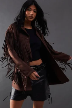 Real & Faux Suede|Fringing^Nasty Gal Suedette Western Fringed Jacket |