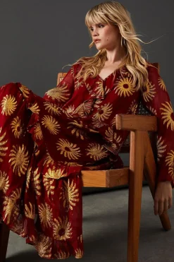 Dresses^Nasty Gal Sun Metallic Jacquard Frill Front Smock Midi Dress |