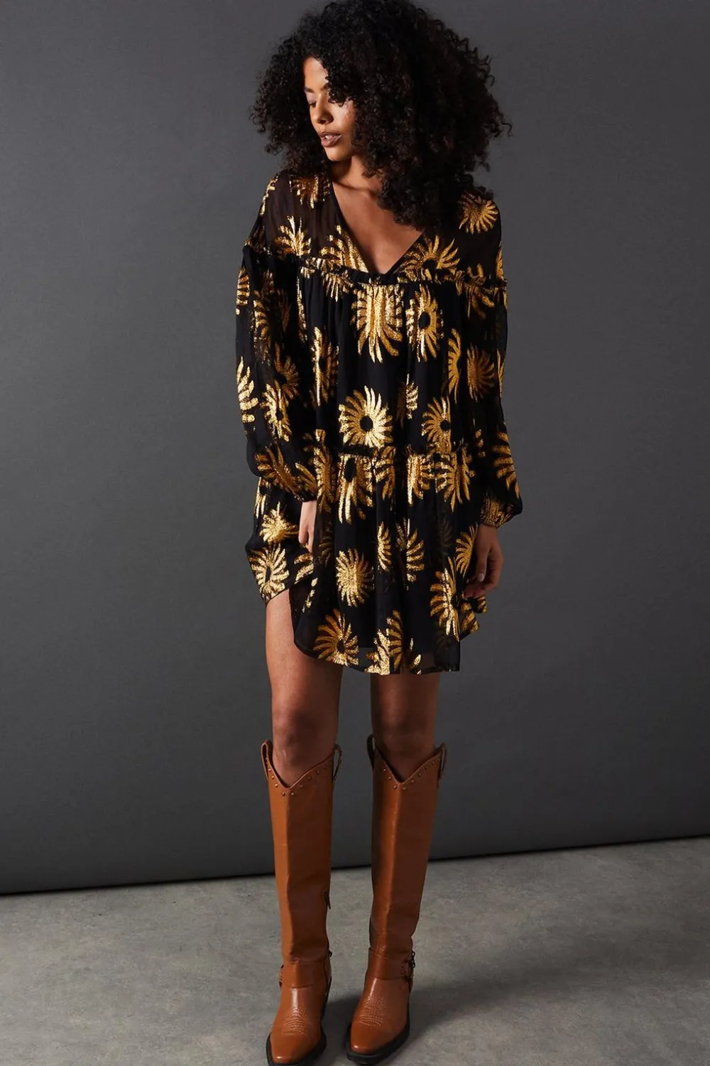 Dresses^Nasty Gal Sun Metallic Jacquard Frill Detail Mini Smock Dress |
