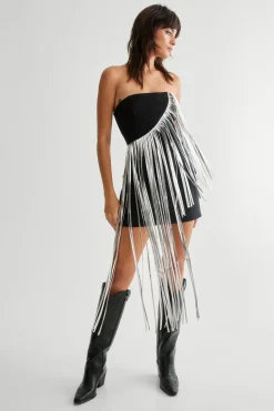 Fringing|Leather^Nasty Gal Tailored Faux Leather Fringe Mini Dress |