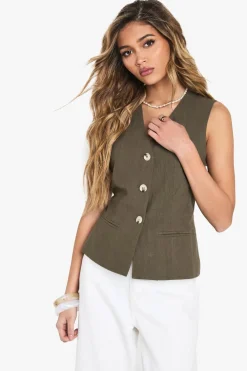 Tops^Nasty Gal Tailored Linen Look Button Waistcoat |