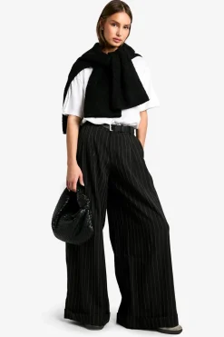 Stripes|Pants^Nasty Gal Tailored Pinstripe Turn Up Wide Leg Trouser |