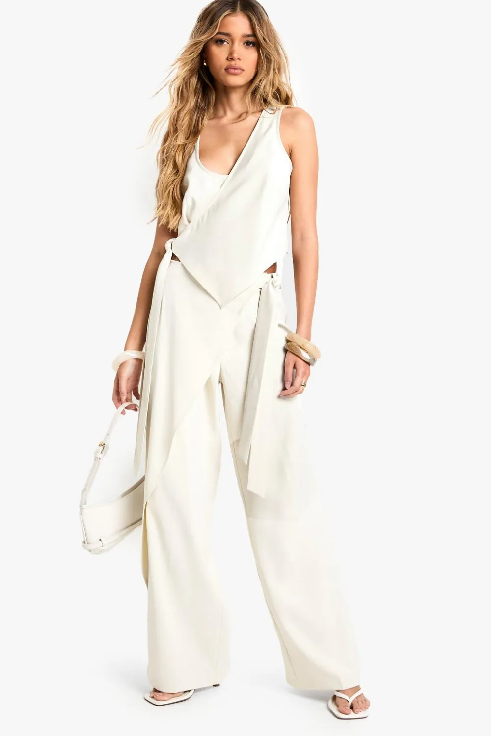 Pants^Nasty Gal Tailored Wrap Tie Detail Wide Leg Trouser |