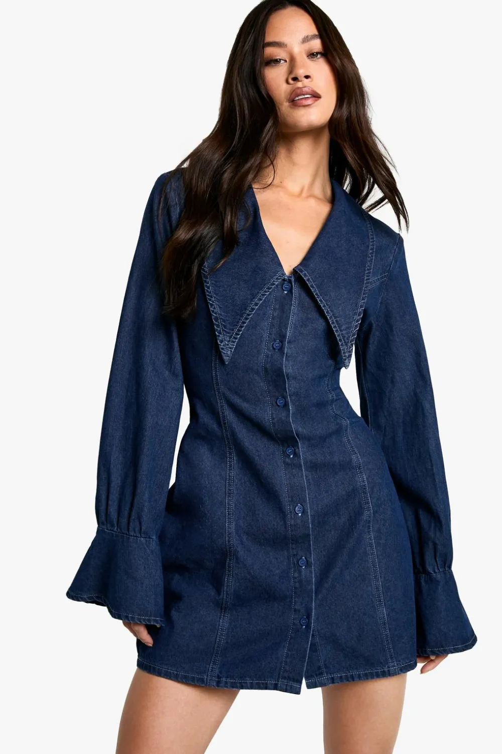 Dresses^Nasty Gal Tall Collar Detail Denim Shift Dress |