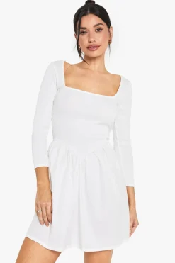 Dresses^Nasty Gal Tall Jersey Rib Cotton Mix Long Sleeve Mini Dress |