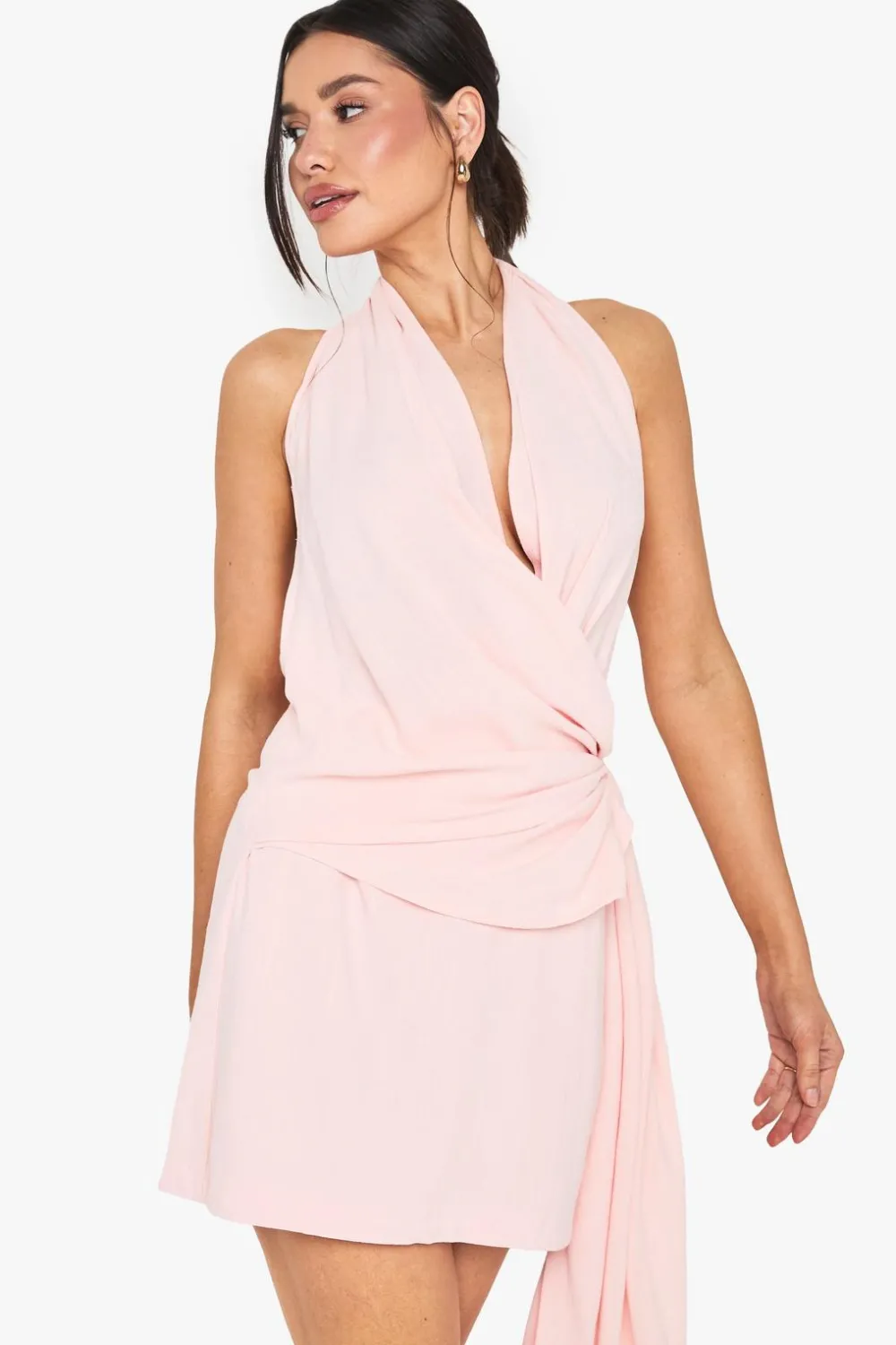 Dresses^Nasty Gal Tall Linen Look Drape Cowl Wrap Mini Dress |