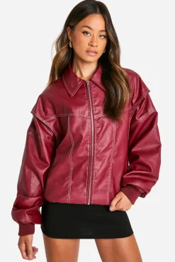Jackets^Nasty Gal Tall Pu Contrast Stitch Oversized Bomber Jacket |
