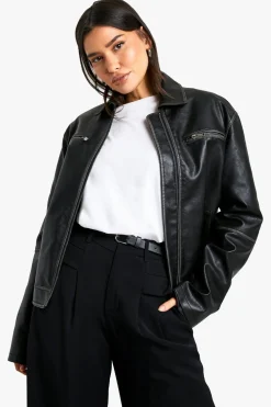 Leather|Jackets^Nasty Gal Tall Vintage Look Faux Leather Zip Jacket |