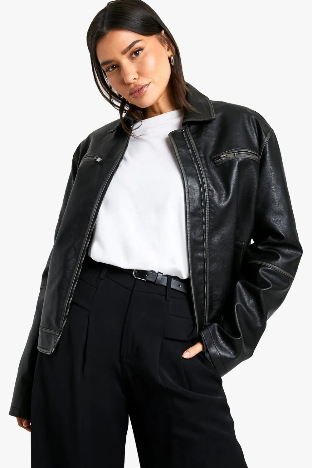 Leather|Jackets^Nasty Gal Tall Vintage Look Faux Leather Zip Jacket |