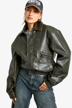 Leather|Jackets^Nasty Gal Tall Vintage Look Faux Leather Bomber Jacket |