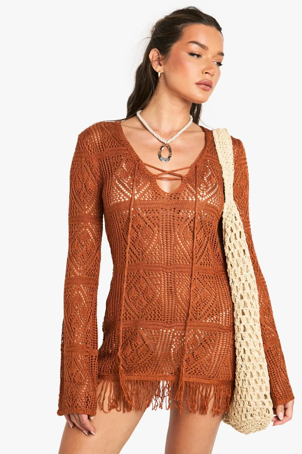 Crochet|Knitwear^Nasty Gal Tassel Crochet Beach Tunic |