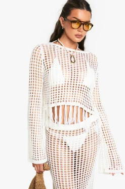 Crochet|Knitwear^Nasty Gal Tassel Trim Crochet Top |