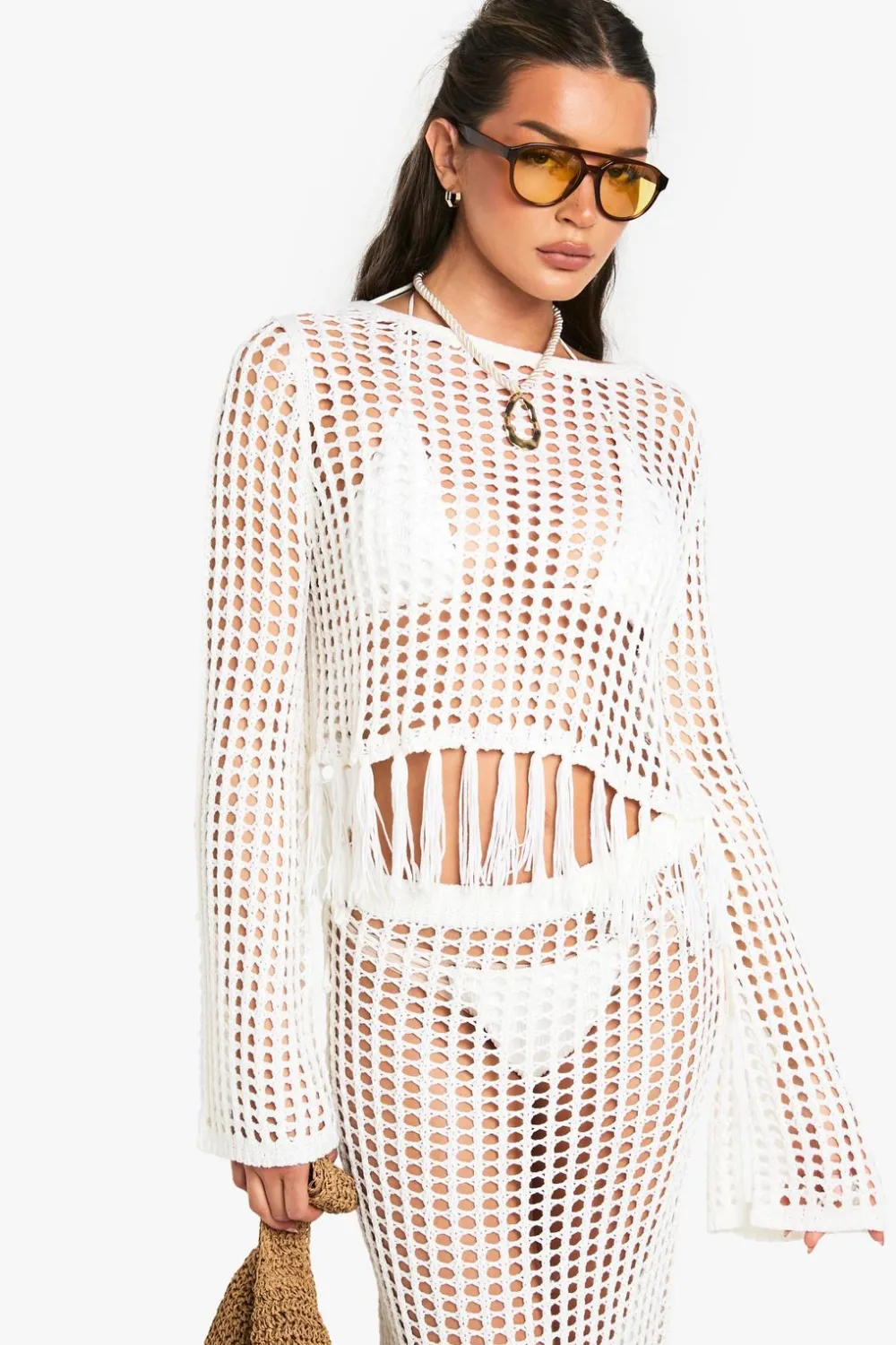 Crochet|Knitwear^Nasty Gal Tassel Trim Crochet Top |