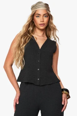 Waistcoats|Tops^Nasty Gal Textured Button Through Sleeveless Top |