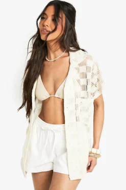 Crochet^Nasty Gal Textured Crochet Knitted Shirt |