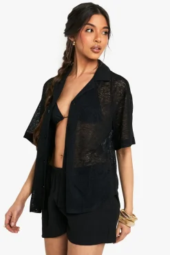 Crochet^Nasty Gal Textured Crochet Sheer Knitted Shirt |